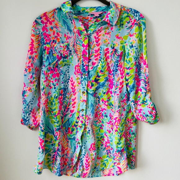 Lily Pulitzer Women’s Natalie Colorful Shirtdress Coverup XS Beach Pool Resort - Picture 2 of 8